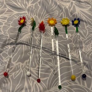 Floral Glass Stir Sticks Set